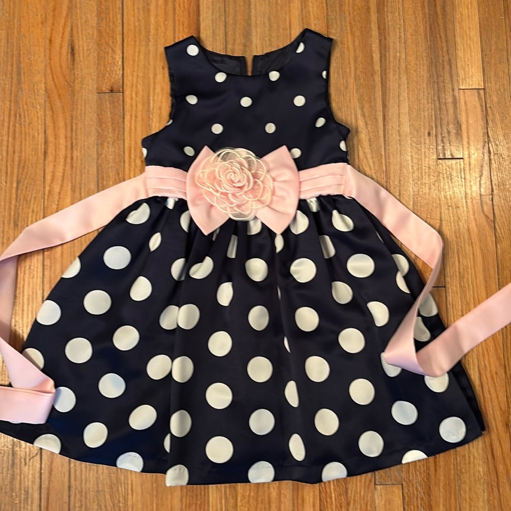 Rare Editions Navy Polka Dot Dress